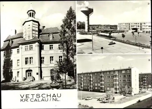 Ak Vetschau im Spreewald, Schloss, Wasserturm, Hermann Matern Oberschule, Heinrich-Heine-Straße