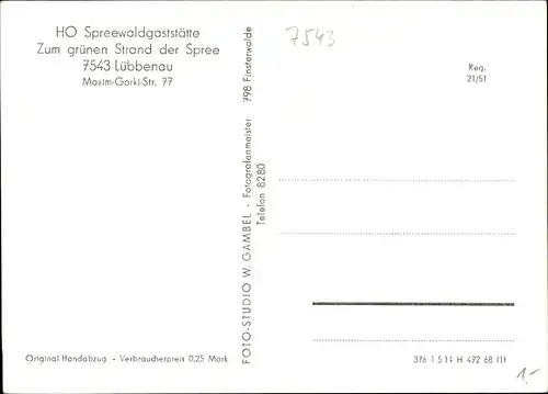 Ak Lübbenau im Spreewald, HO Spreewaldgaststätte zum grünen Strand der Spree