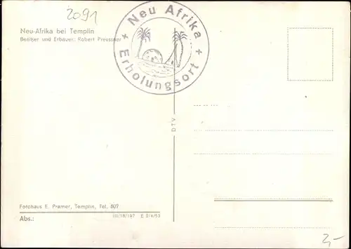 Ak Templin in der Uckermark, Erholungsort Neu-Afrika, Hütten