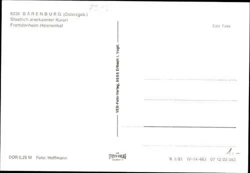Ak Bärenburg Altenberg im Erzgebirge, Fremdenheim Helenenhof