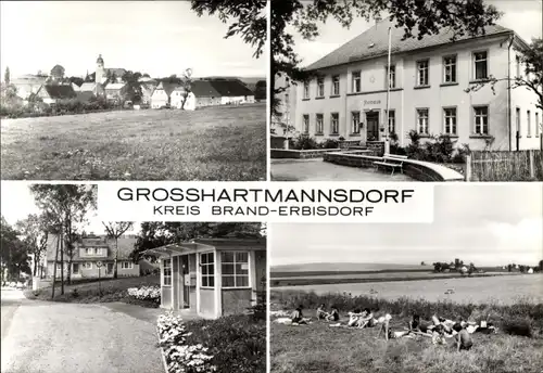 Ak Großhartmannsdorf im Erzgebirge, Rathaus, Teilansicht, Liegewiese