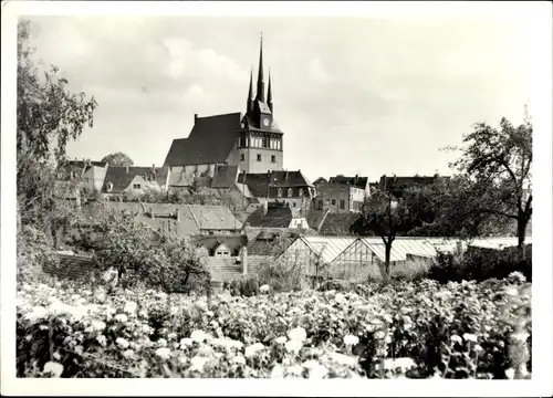 Ak Lommatzsch in Sachsen, Teilansicht mit Kirche