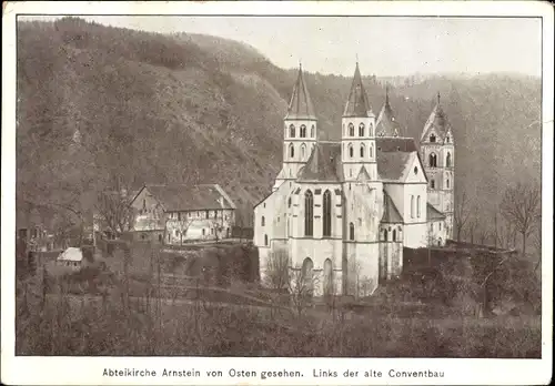Ak Obernhof an der Lahn, Abteikirche Arnstein, vom Osten aus gesehen, Alter Conventbau