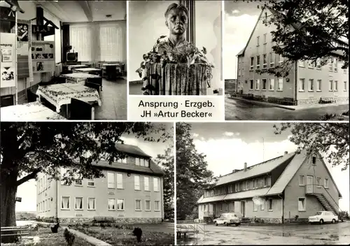 Ak Ansprung Marienberg im Erzgebirge, JH Artur Becker, Büste, Außenansichten, Speisesaal