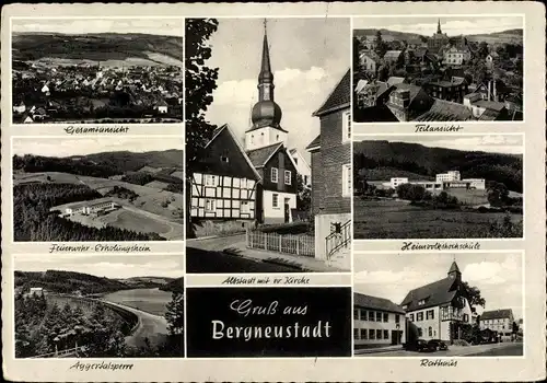 Ak Bergneustadt im Bergischen Land, Altstadt, Kirche, Rathaus, Aggertalsperre, Heimvolkshochschule