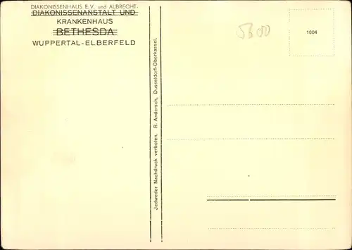 Künstler Ak Elberfeld Wuppertal, Diakonissenhaus e.V., Albrecht-Krankenhaus