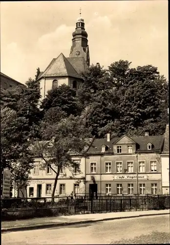 Ak Adorf im Vogtland, Elsterstraße, Cafe Vogtland, Kirche