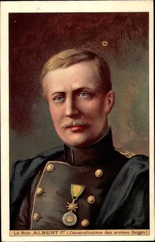 Künstler Ak König Albert I. von Belgien, Portrait, Uniform
