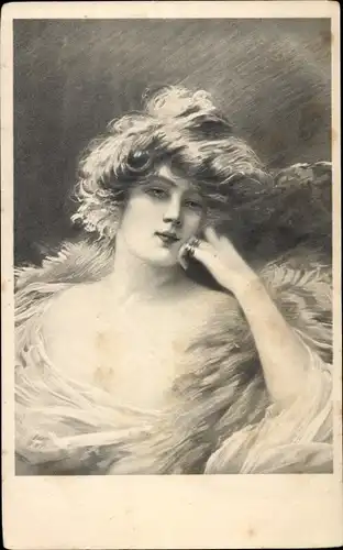 Künstler Ak Portrait einer Frau mit wehenden Haaren