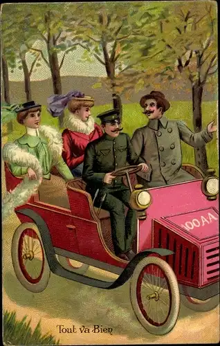 Ak Tout va Bien, Männer und Frauen in einem Automobil