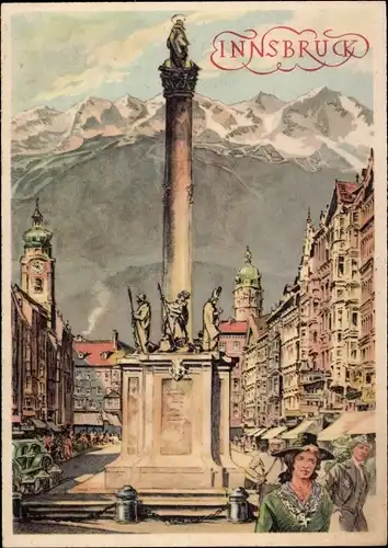 Künstler Ak Innsbruck Tirol, Denkmal, Kirche, Berge
