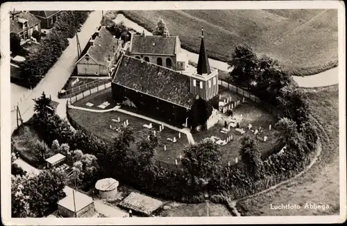 Ak Abbegea Friesland, Fliegeraufnahme der Kirche