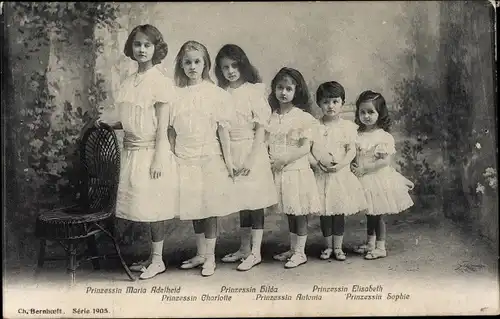 Ak Adel Luxemburg, Prinzessinnen Hilda, Charlotte, Sophie, Maria Adelheid, Antonia, Elisabeth