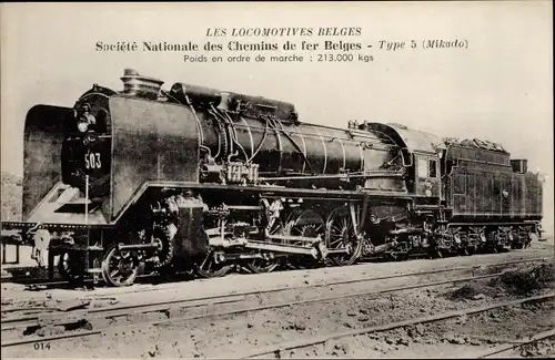Ak Les Locomotives Belges, Société Nationale des Chemins de fer Belges, belgische Dampflok, Mikado