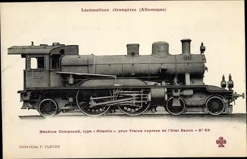 Ak Deutsche Eisenbahn, Dampflok, Typ Atlantic, Etat Saxon, No. 63