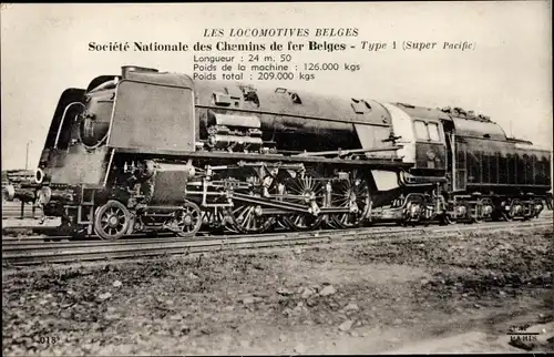 Ak Belgische Eisenbahn, Locomotive Belge, Dampflok, Type 1 Super Pacific