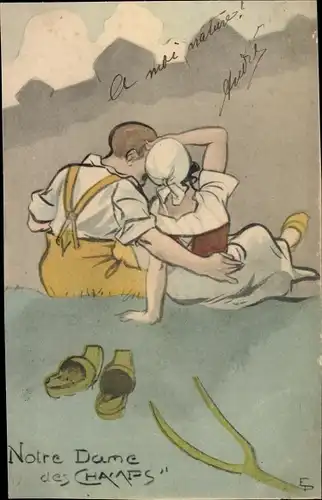 Künstler Ak Notre Dame des Champs, Liebespaar