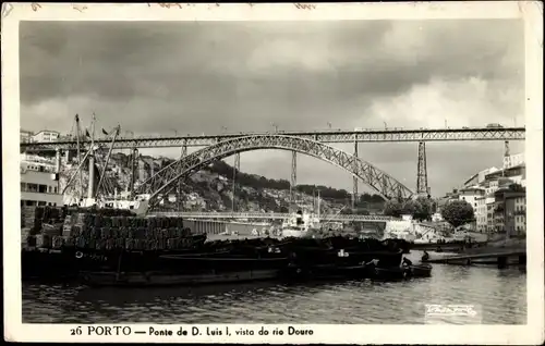 Ak Porto Portugal, Ponte de D. Luis I, vista do rio Douro