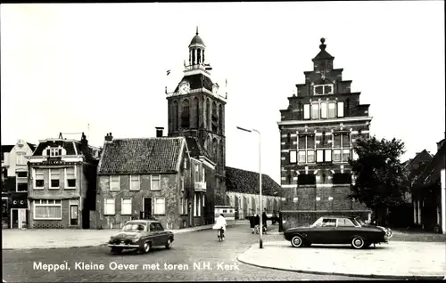 Ak Meppel Drenthe Niederlande, Kleine Oever met toren N. H. Kerk