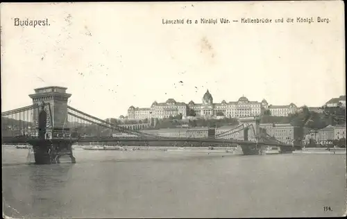 Ak Budapest Ungarn, Kettenbrücke und die Königliche Burg