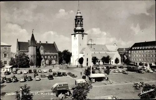 Ak Ålborg Aalborg Dänemark, Budolfi Kirke Kirche, Autos