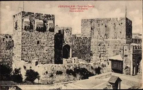 Ak Jerusalem Israel, Blick auf den Davidsturm, Mauer