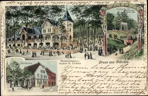 Litho Gehrden bei Hannover, Ratskeller, Waldschlößchen, Waldpartie