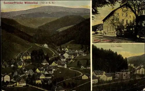 Ak Wildenthal Eibenstock im Erzgebirge, Drechslers Gasthof am Auersberg, Panorama vom Ort