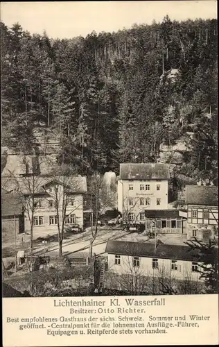 Ak Lichtenhain Sebnitz in Sachsen, Gasthaus Kleiner Wasserfall, Bes. Otto Richter, Wald