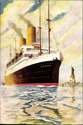 Ak New York City USA, Dampfer Deutschland, HAPAG, Freiheitsstatue