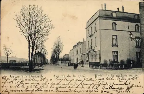Ak Diekirch Luxemburg, Avenue de la gare, Hotel de la maison rouge