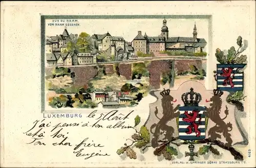 Präge Wappen Litho Luxemburg, Vue du Rham, Stadtansicht
