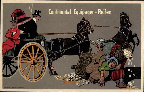 Künstler Ak Reklame Continental Equipagen Reifen, Kutsche, Eierverkäuferinnen