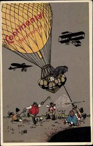 Künstler Ak Reklame, Continental Ballonstoff, Flugzeuge, Ballon