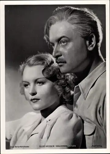 Foto Schauspielerin Hilde Krüger, Schauspieler Waldemar Leitgeb, Portrait
