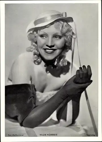 Foto Schauspielerin Hilde Körber, Portrait, Hut, Handschuhe