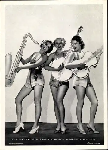 Foto Dorothy Dayton, Harriett Haddon, Virginia George, Musikinstrumente