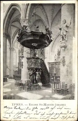 Ak Ypres Ypern Flandern, Kirche St. Martin