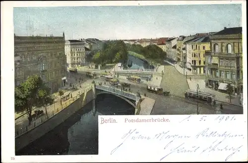 Ak Berlin Tiergarten, Potsdamer Brücke, Straßenbahn