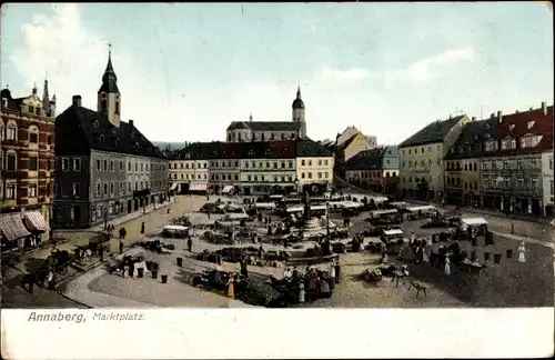 Ak Annaberg Buchholz Erzgebirge, Marktplatz, Stände