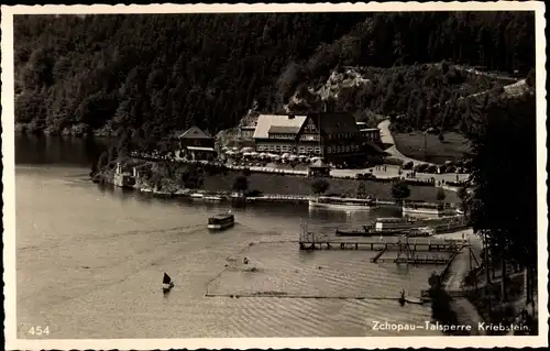 Ak Kriebstein Mittelsachsen, Zschopau Talsperre, Landungsbrücke, Gesamtansicht