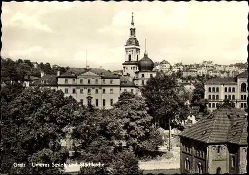 Ak Greiz im Vogtland, Unteres Schloss und Stadtkirche