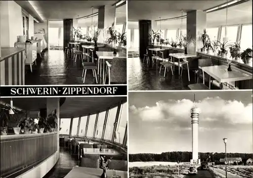 Ak Zippendorf Schwerin in Mecklenburg, Fernsehturm, Turmrestaurant Innenansicht