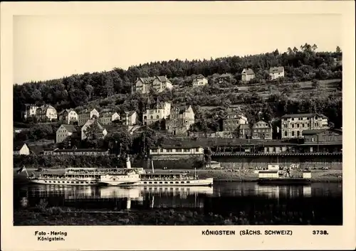 Ak Königstein Elbe Sächsische Schweiz, Stadtpanorama, Elbdampfer Dresden