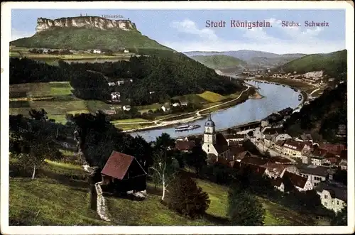 Ak Königstein an der Elbe Sächsische Schweiz, Panorama, Lilienstein