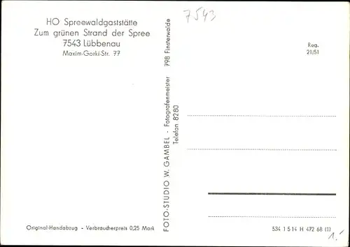 Ak Lübbenau im Spreewald, HO Spreewaldgaststätte zum grünen Strand der Spree