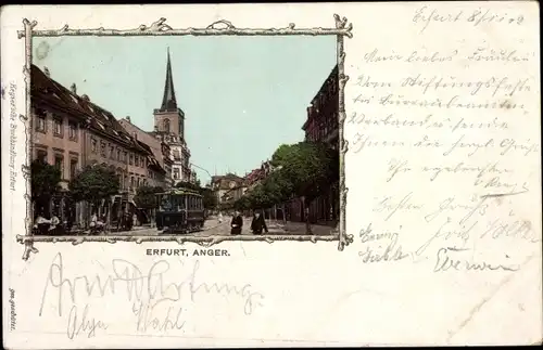 Passepartout Ak Erfurt in Thüringen, Anger, Geschäfte, Straßenbahn