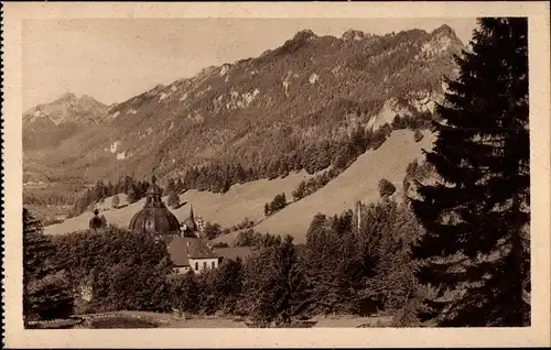 Ak Ettal Oberbayern, Kloster, Benediktinerabtei, Blick in das Graswangtal