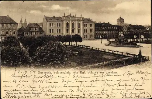 Ak Bayreuth in Oberfranken, Schlossplatz vom Kgl. Schloss aus gesehen