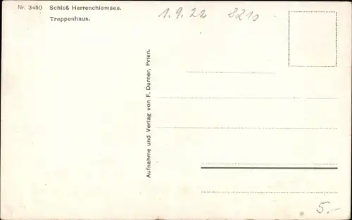 Ak Herrenchiemsee Chiemsee Oberbayern, Schloss, Treppenhaus, Gemälde